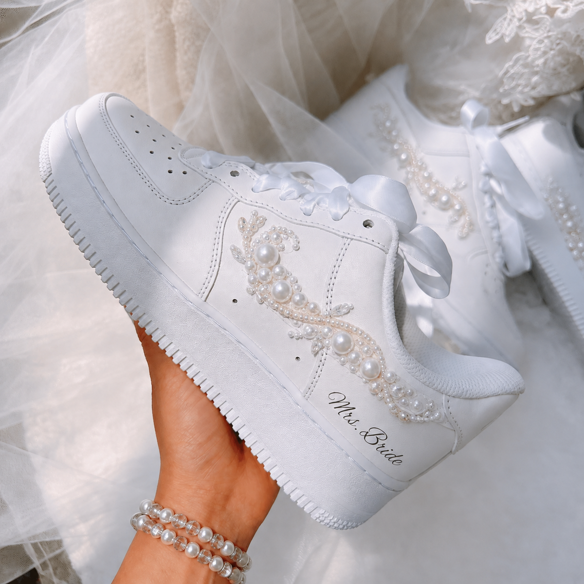 Personalized Pearl & Crystal Bridal Custom Sneaker