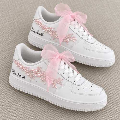 Personalized Blush Pink Pearl Bridal Custom Sneaker