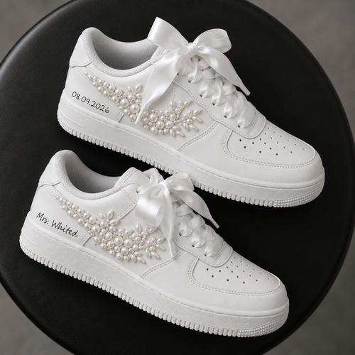 Personalized Side Panel Pearl & Crystal Bridal Custom Sneaker