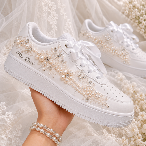 Personalized Floral Lace Initials & Wedding Date Bridal Sneaker