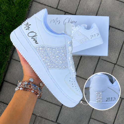 Personalized Side & Heel Pearl Crystal Bridal Custom Sneaker