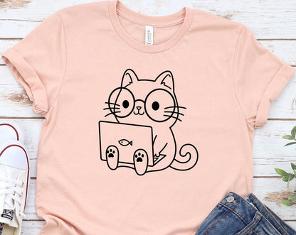 T-SHIRT - Nerd Cat Unisex Shirt, Cat Lover Shirt