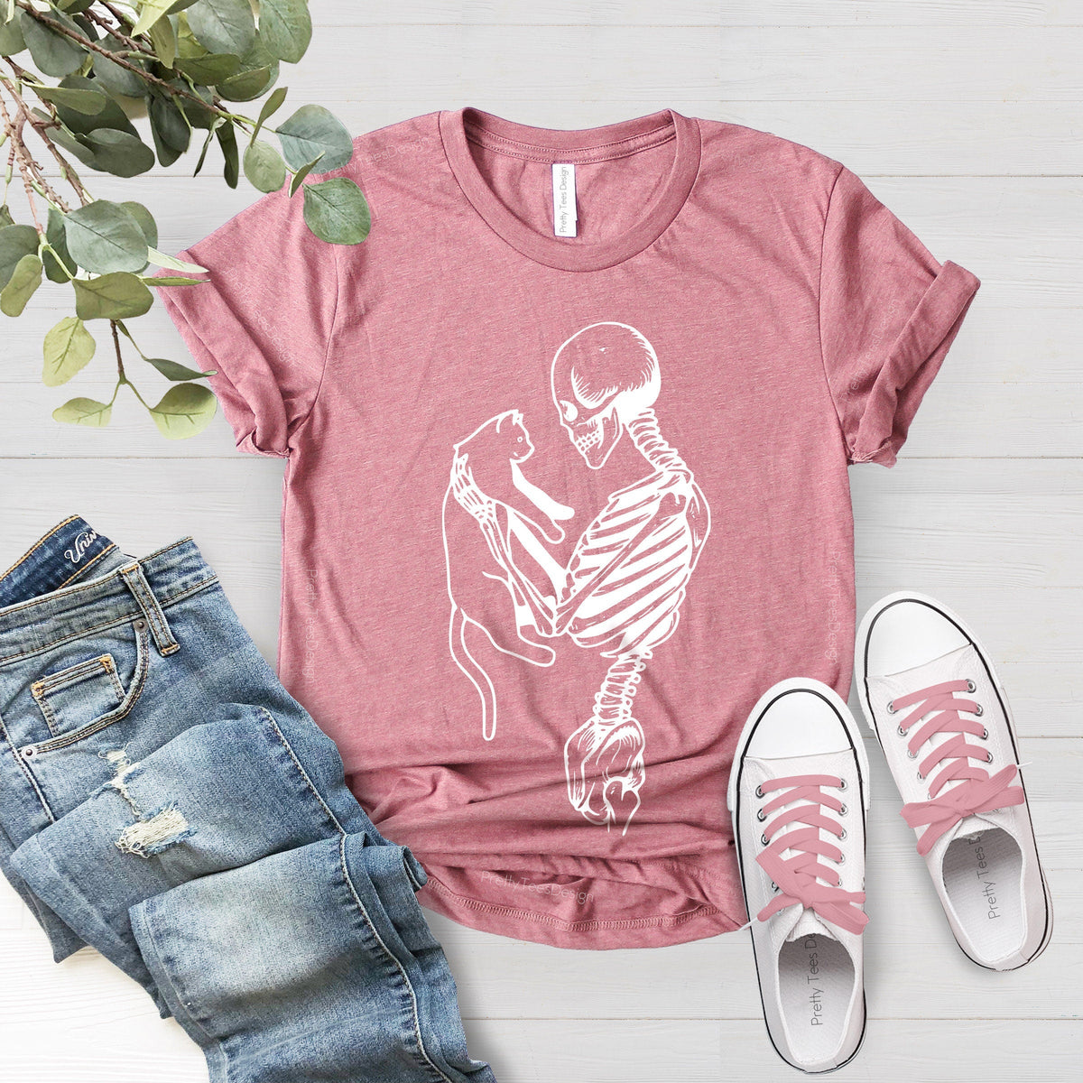 T-SHIRT - Skeleton And Cat Unisex Shirt