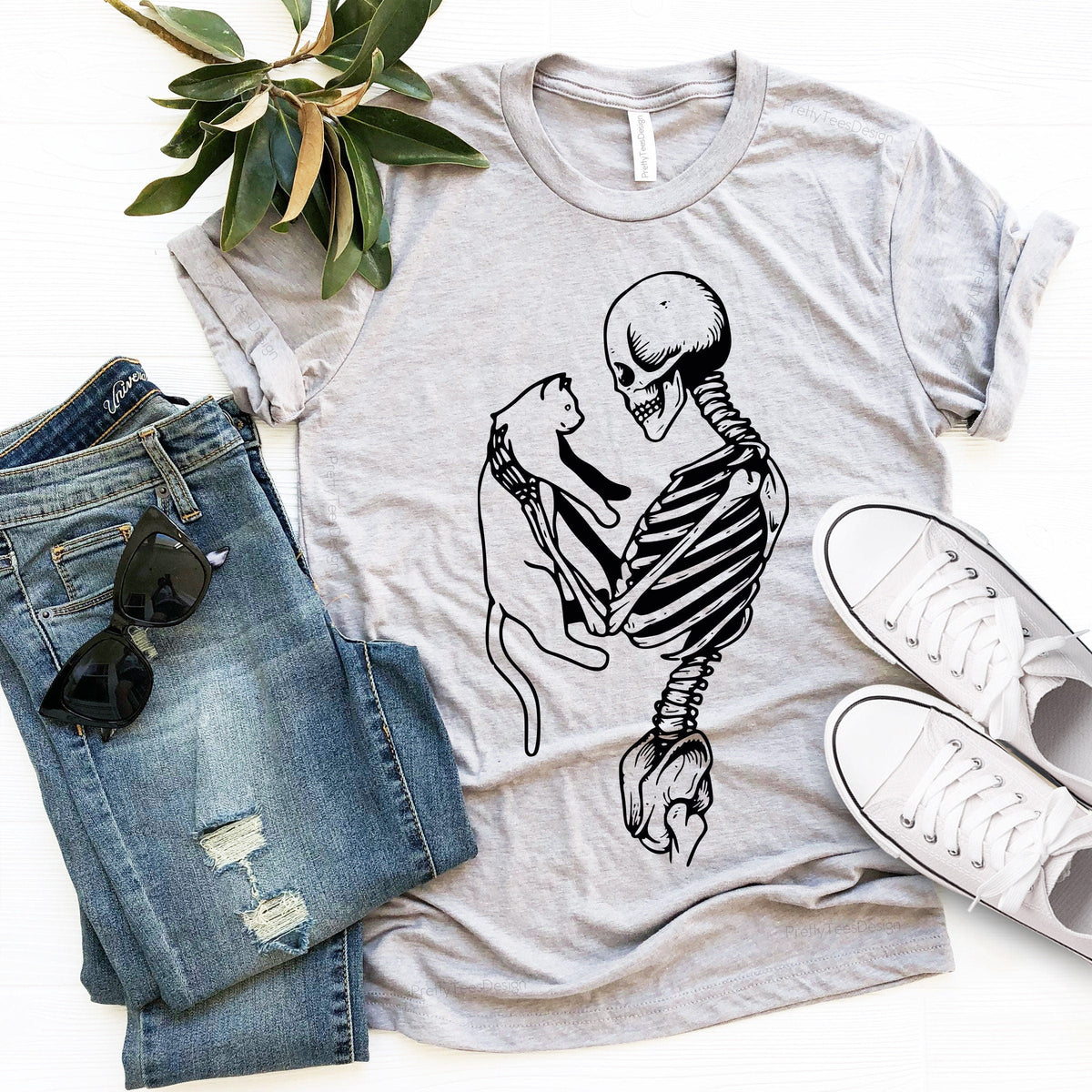 T-SHIRT - Skeleton And Cat Unisex Shirt