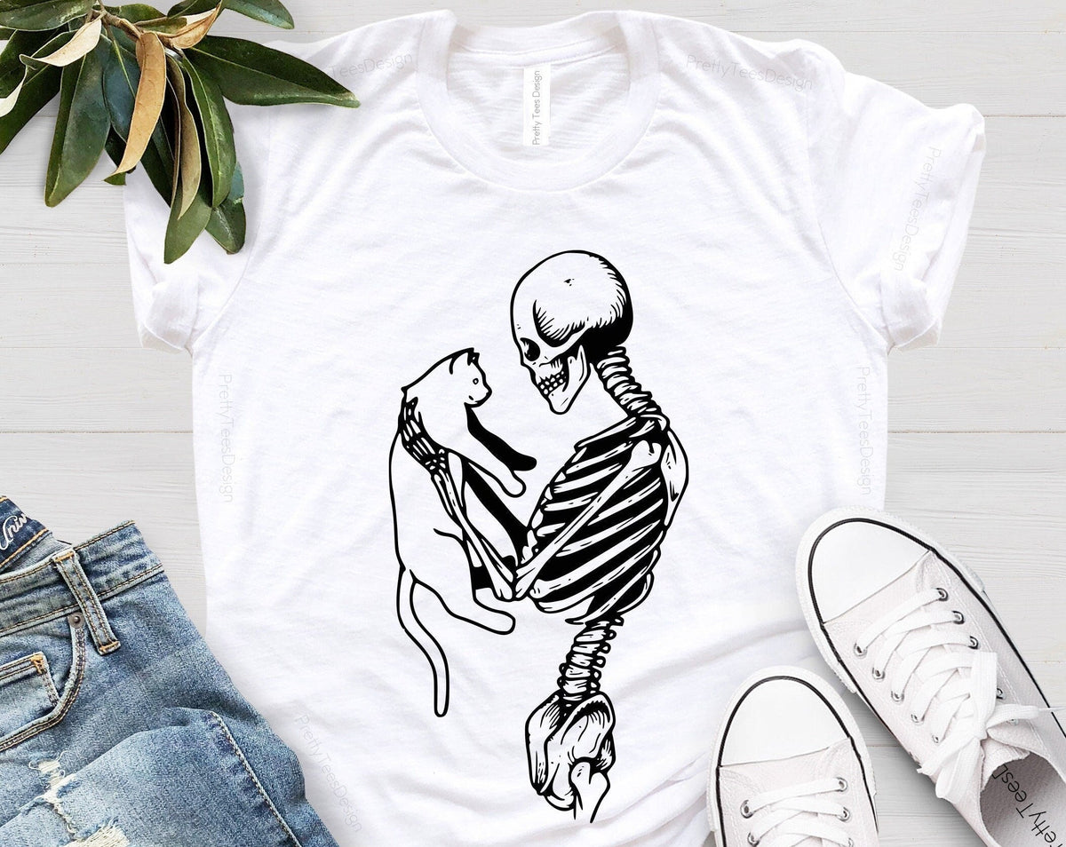 T-SHIRT - Skeleton And Cat Unisex Shirt