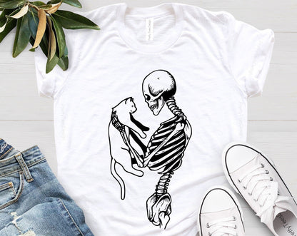 T-SHIRT - Skeleton And Cat Unisex Shirt