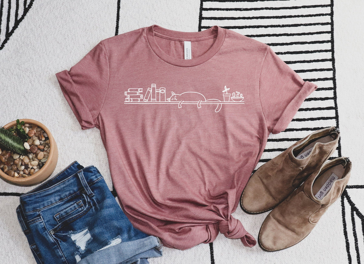 T-SHIRT - Cat and Books Unisex Shirt, Shirts for Cat Lover