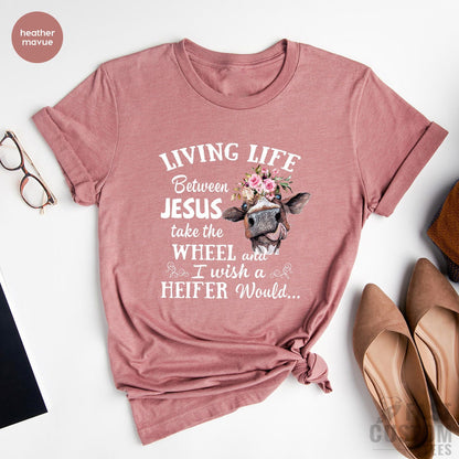 T-SHIRT - Funny Cow Unisex Shirt, Living Farmer Life Shirt