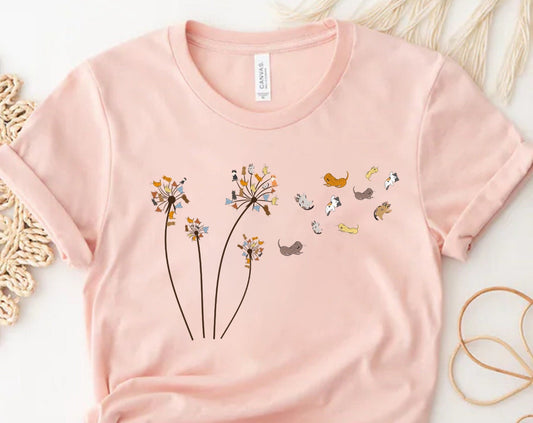 T-SHIRT - Cats Flower Fly Dandelion Unisex Shirt