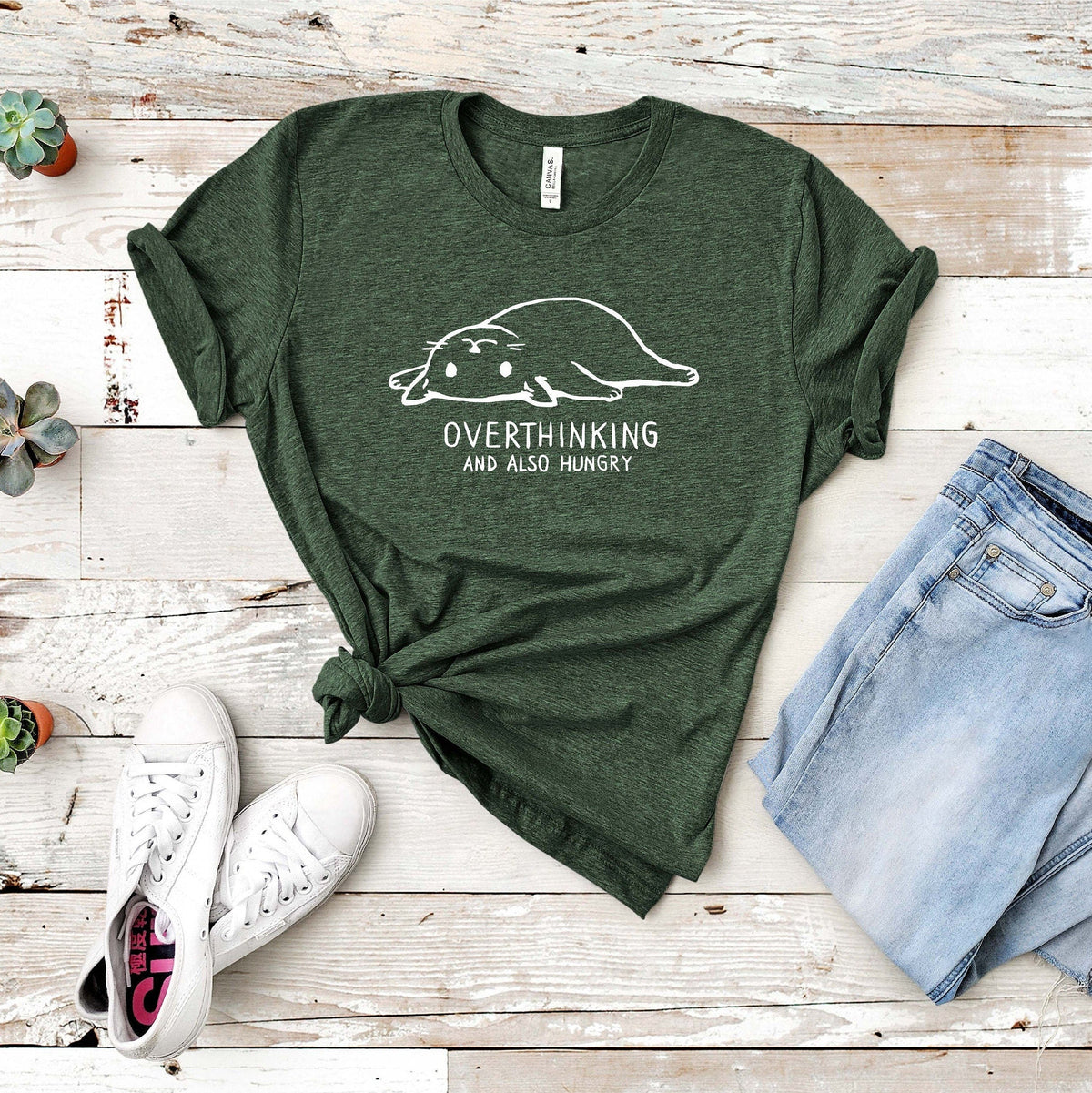 T-SHIRT - Overthinking and Also Hungry Unisex Shirt, Funny Cat Shirt