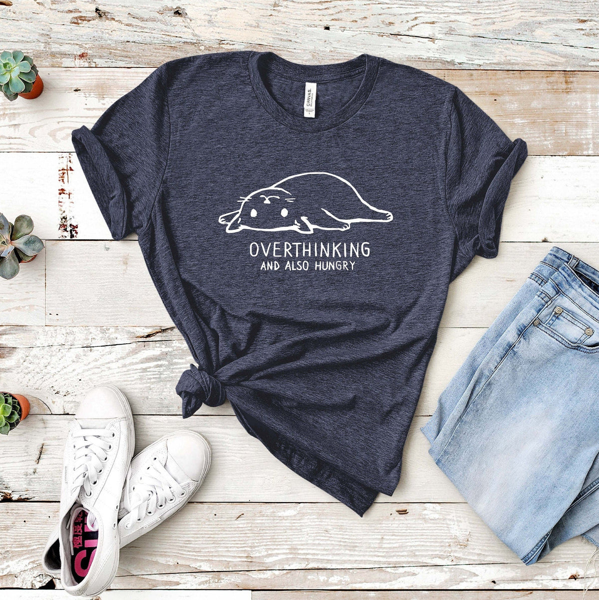 T-SHIRT - Overthinking and Also Hungry Unisex Shirt, Funny Cat Shirt